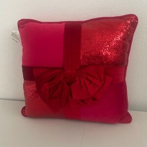 Throw Pillow Red Sequin Velvet with Bow